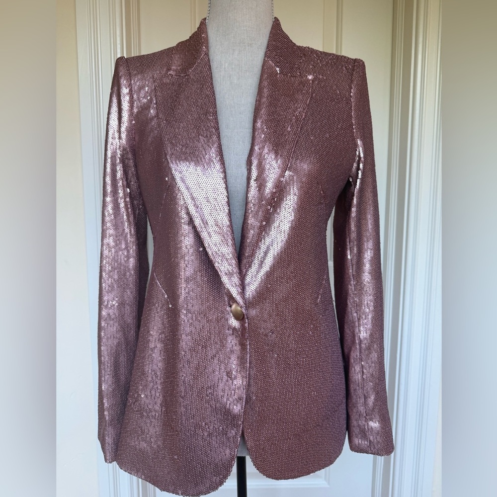 NWT L'agence Sequin Single Button PINK Blazer Jac… - image 1